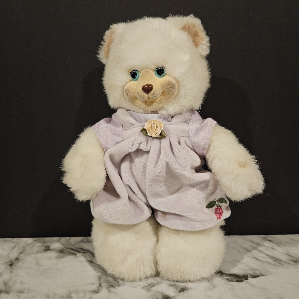 1998 Fisher Price BerryBeth Plush Bear 10" Vintage Purple‎ Dress Stuffed Animal